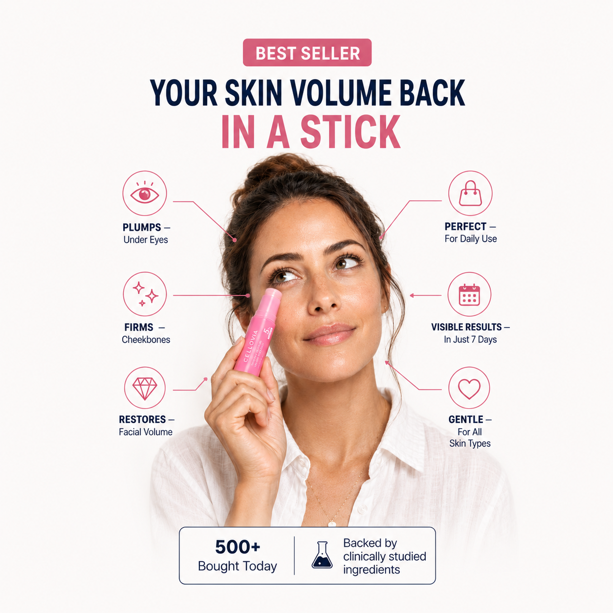 PDRN Pink Collagen Stick for skin plumping and firming, restoring facial volume in a convenient stick format.