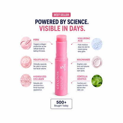 PDRN Pink Collagen Stick product image showcasing its key ingredients and benefits for skin plumping and firming.