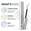 Cellovia lash renewal serum bottle with applicator and ingredient highlights including peptide complex, biotin, panthenol