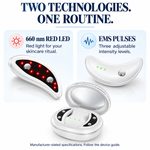 Cellovia rechargeable LED eye massage device with red light therapy and EMS pulses in a white plastic case.