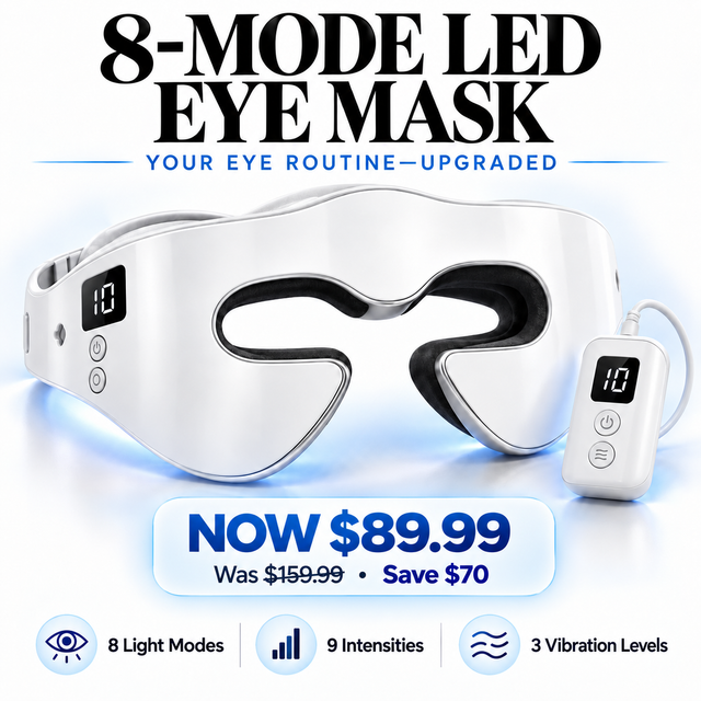 Cellovia white ergonomic LED light therapy eye mask with remote control for skincare rejuvenation