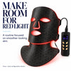 Cellovia black silicone LED light therapy mask for face and neck with red light mode and digital remote controller.