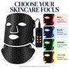 Cellovia black silicone LED light therapy mask with remote control showing red, blue, green, and yellow light modes.