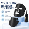 Cellovia black flexible silicone LED photon rejuvenation mask for face and neck with handheld controller.