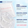 Cellovia microneedle eye patches in white packaging with benefits listed for reducing puffiness and fine lines.