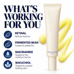Cellovia retinal eye cream in a beige tube with a yellow cream swatch, featuring key ingredients list on white background